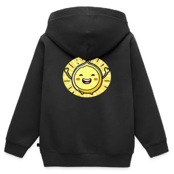 Fröhliche Zitrone - Kinder Premium Organic Zip Hoodie - Schwarz - Hinten - AI Model Kid Male (0cm)