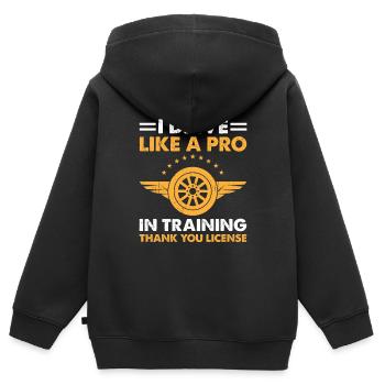 Permis de conduire passé Nouveau permis de conduire S - Sweat Premium à capuche zippé enfant bio - noir - Dos - AI Model Kid Male (0cm)