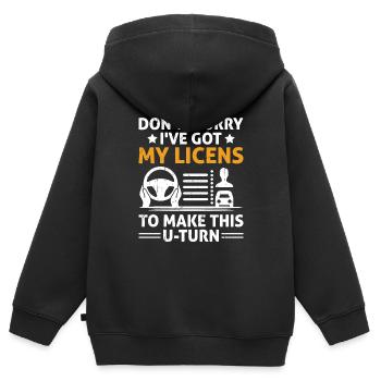 Permis de conduire passé Nouveau permis de conduire S - Sweat Premium à capuche zippé enfant bio - noir - Dos - AI Model Kid Male (0cm)