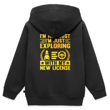 Permis de conduire passé Nouveau permis de conduire S - Sweat Premium à capuche zippé enfant bio - noir - Dos - AI Model Kid Male (0cm)
