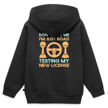 Permis de conduire passé Nouveau permis de conduire S - Sweat Premium à capuche zippé enfant bio - noir - Dos - AI Model Kid Male (0cm)