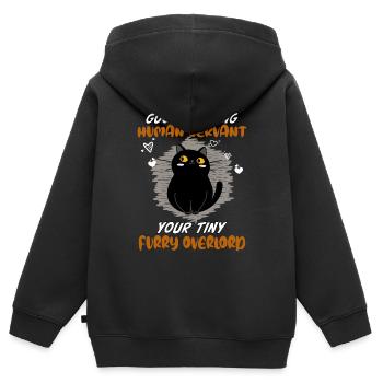 Bonjour, drôle de chat serviteur humain - Sweat Premium à capuche zippé enfant bio - noir - Dos - AI Model Kid Male (0cm)