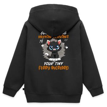 Bonjour, drôle de chat serviteur humain - Sweat Premium à capuche zippé enfant bio - noir - Dos - AI Model Kid Male (0cm)