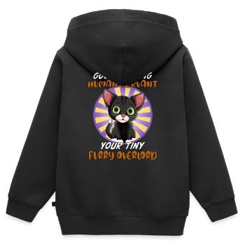 Bonjour, drôle de chat serviteur humain - Sweat Premium à capuche zippé enfant bio - noir - Dos - AI Model Kid Male (0cm)