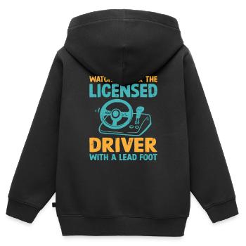 Permis de conduire passé Nouveau permis de conduire S - Sweat Premium à capuche zippé enfant bio - noir - Dos - AI Model Kid Male (0cm)