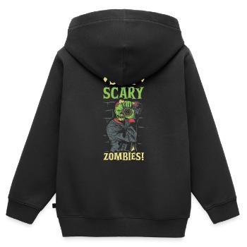 Photographe zombie Photographe d’horreur Spooky - Sweat Premium à capuche zippé enfant bio - noir - Dos - AI Model Kid Male (0cm)