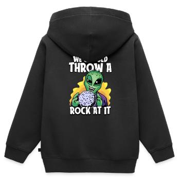 Space Space Funny Astroid Redirection - Sweat Premium à capuche zippé enfant bio - noir - Dos - AI Model Kid Male (0cm)