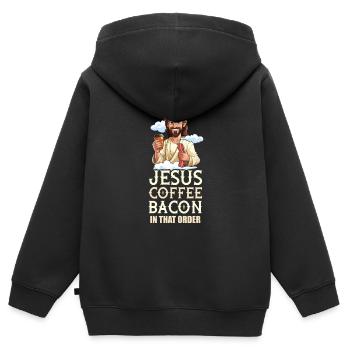 Bacon Speck Kaffee - Kinder Premium Organic Zip Hoodie - Schwarz - Hinten - AI Model Kid Male (0cm)