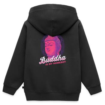 Buddha Buddhist Hausjunge - Kinder Premium Organic Zip Hoodie - Schwarz - Hinten - AI Model Kid Male (0cm)