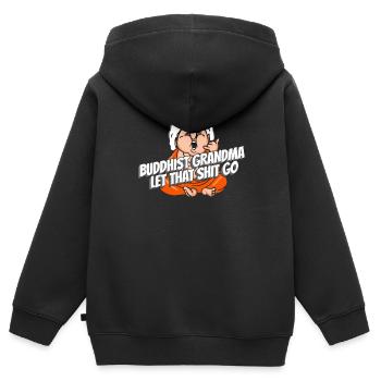 Bouddha bouddhiste drôle - Sweat Premium à capuche zippé enfant bio - noir - Dos - AI Model Kid Male (0cm)