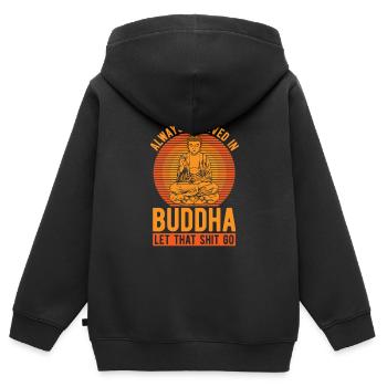Bouddha bouddhiste Grand - Sweat Premium à capuche zippé enfant bio - noir - Dos - AI Model Kid Male (0cm)