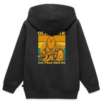 Bouddha Bouddha Bouddha Bouddha lâche la merde - Sweat Premium à capuche zippé enfant bio - noir - Dos - AI Model Kid Male (0cm)
