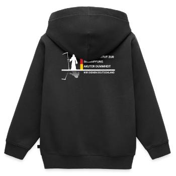 Bundesinstitut zur Bekämpfung von Dummheit - Kinder Premium Organic Zip Hoodie - Schwarz - Hinten - AI Model Kid Male (0cm)