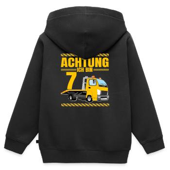 Abschlepper Lkw Geburtstagshirt Achtung Ich Bin 7 - Kinder Premium Organic Zip Hoodie - Schwarz - Hinten - AI Model Kid Male (0cm)