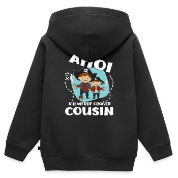 Pirat bald Großer Cousin Werde Großer Cousin - Kinder Premium Organic Zip Hoodie - Schwarz - Hinten - AI Model Kid Male (0cm)