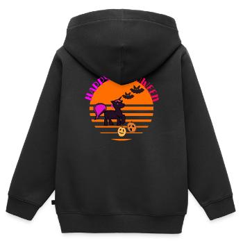 HappyHelloween - Kinder Premium Organic Zip Hoodie - Schwarz - Hinten - AI Model Kid Male (0cm)