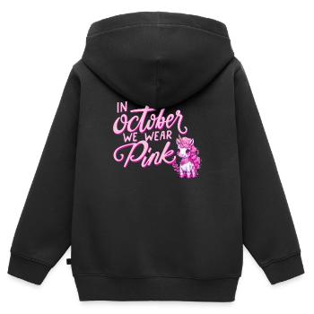 Cancer Du Sein Octobre Rose Ruban Licorne - Sweat Premium à capuche zippé enfant bio - noir - Dos - AI Model Kid Male (0cm)