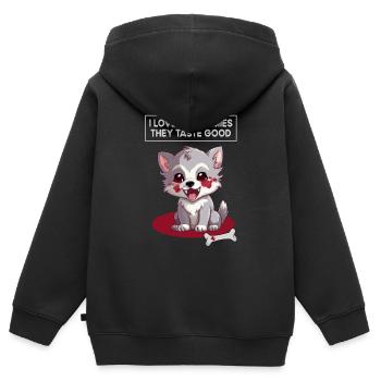 Ich liebe meine Feinde, Humor, Sarkasmus, Wolf - Kinder Premium Organic Zip Hoodie - Schwarz - Hinten - AI Model Kid Male (0cm)
