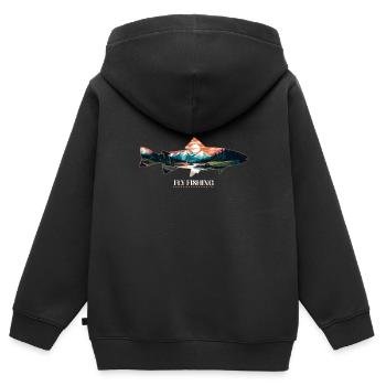 Fliegenfischen auf Forellen: Der zeitlose - Kinder Premium Organic Zip Hoodie - Schwarz - Hinten - AI Model Kid Male (0cm)