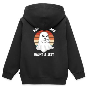 SOS Fantômes Drôles Fantômes Fantômes en colère - Sweat Premium à capuche zippé enfant bio - noir - Dos - AI Model Kid Male (0cm)