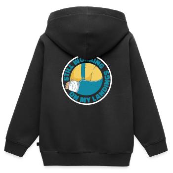 Toujours en train de travailler sur mes atterrissages 6 - Sweat Premium à capuche zippé enfant bio - noir - Dos - AI Model Kid Male (0cm)