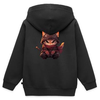 Chat d’Asie Samouraï japonais Samouraï - Sweat Premium à capuche zippé enfant bio - noir - Dos - AI Model Kid Male (0cm)