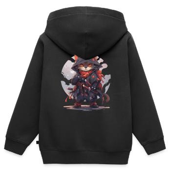 Chat d’Asie Samouraï japonais Samouraï - Sweat Premium à capuche zippé enfant bio - noir - Dos - AI Model Kid Male (0cm)