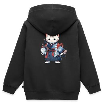 Chat d’Asie Samouraï japonais Samouraï - Sweat Premium à capuche zippé enfant bio - noir - Dos - AI Model Kid Male (0cm)