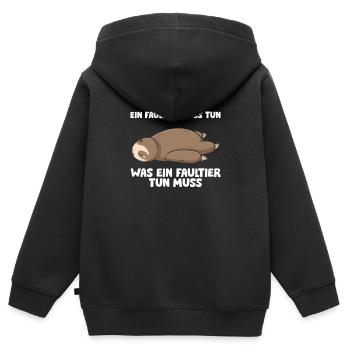 Ein Faultier Muss Tun Was Ein Faultier Tun Muss - Kinder Premium Organic Zip Hoodie - Schwarz - Hinten - AI Model Kid Male (0cm)