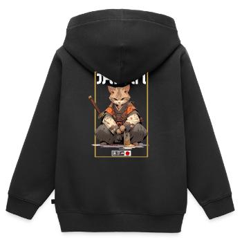 Chat d’Asie Samouraï japonais Samouraï - Sweat Premium à capuche zippé enfant bio - noir - Dos - AI Model Kid Male (0cm)