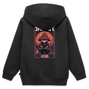 Chat d’Asie Samouraï japonais Samouraï - Sweat Premium à capuche zippé enfant bio - noir - Dos - AI Model Kid Male (0cm)