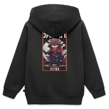 Chat d’Asie Samouraï japonais Samouraï - Sweat Premium à capuche zippé enfant bio - noir - Dos - AI Model Kid Male (0cm)