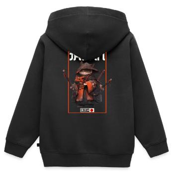 Chat d’Asie Samouraï japonais Samouraï - Sweat Premium à capuche zippé enfant bio - noir - Dos - AI Model Kid Male (0cm)