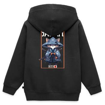Chat d’Asie Samouraï japonais Samouraï - Sweat Premium à capuche zippé enfant bio - noir - Dos - AI Model Kid Male (0cm)