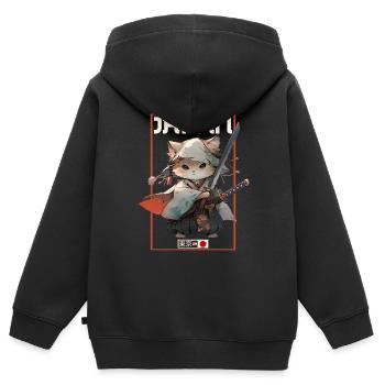Chat d’Asie Samouraï japonais Samouraï - Sweat Premium à capuche zippé enfant bio - noir - Dos - AI Model Kid Male (0cm)