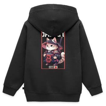Chat d’Asie Samouraï japonais Samouraï - Sweat Premium à capuche zippé enfant bio - noir - Dos - AI Model Kid Male (0cm)