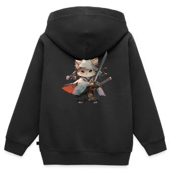 Chat d’Asie Samouraï japonais Samouraï - Sweat Premium à capuche zippé enfant bio - noir - Dos - AI Model Kid Male (0cm)