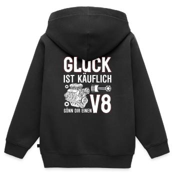 Glück ist käuflich Gönn dir einen V8 - Kinder Premium Organic Zip Hoodie - Schwarz - Hinten - AI Model Kid Male (0cm)