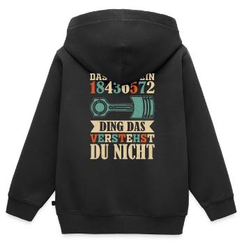 Das ist so ein 18436572 Ding V8 - Kinder Premium Organic Zip Hoodie - Schwarz - Hinten - AI Model Kid Male (0cm)