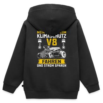 Klimaschutz V8 Lustig - Kinder Premium Organic Zip Hoodie - Schwarz - Hinten - AI Model Kid Male (0cm)