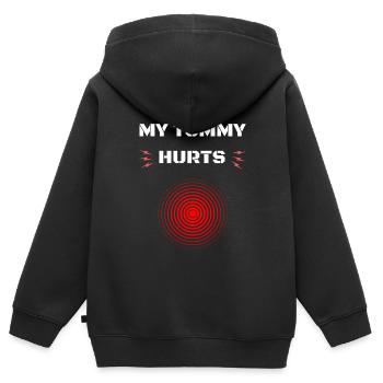 Mon ventre me fait mal à l’estomac - Sweat Premium à capuche zippé enfant bio - noir - Dos - AI Model Kid Male (0cm)