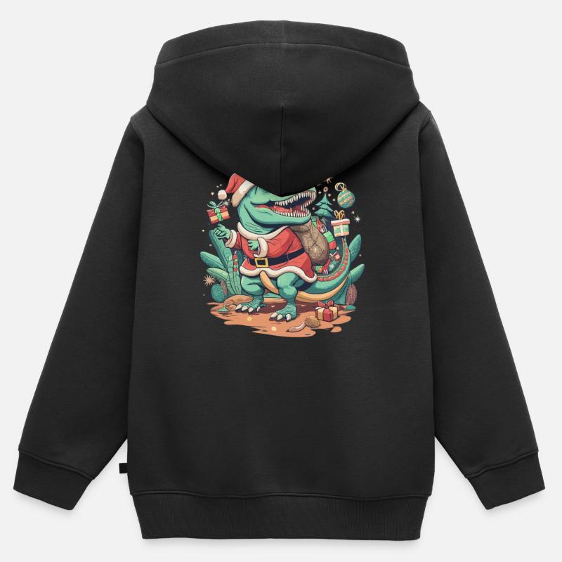 Dinosaure Trex Noël - Sweat Premium à capuche zippé enfant bio - noir