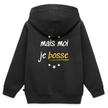 Mais moi je bosse - Sweat Premium à capuche zippé enfant bio - noir - Dos - AI Model Kid Male (0cm)