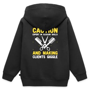 Coiffeur Coiffeur Coiffeur Coiffure Coiffure - Sweat Premium à capuche zippé enfant bio - noir - Dos - AI Model Kid Male (0cm)