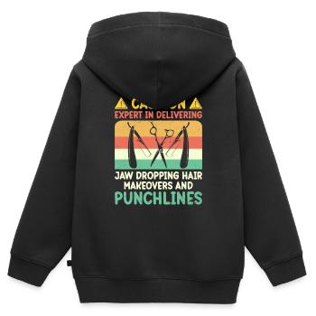 Coiffeur Coiffeur Coiffeur Coiffure Coiffure - Sweat Premium à capuche zippé enfant bio - noir - Dos - AI Model Kid Male (0cm)