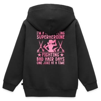 Coiffeur Coiffeur Coiffeur Coiffure Coiffure - Sweat Premium à capuche zippé enfant bio - noir - Dos - AI Model Kid Male (0cm)
