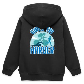 Filles Tri 4 - Sweat Premium à capuche zippé enfant bio - noir - Dos - AI Model Kid Male (0cm)