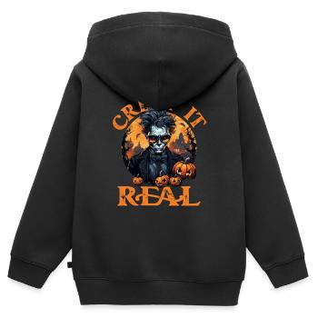 Creepy Pumpkin Halloween Design « Creep it Real » - Sweat Premium à capuche zippé enfant bio - noir - Dos - AI Model Kid Male (0cm)