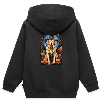Golden Retriever Mit Hexenhut Halloween Golden - Kinder Premium Organic Zip Hoodie - Schwarz - Hinten - AI Model Kid Male (0cm)