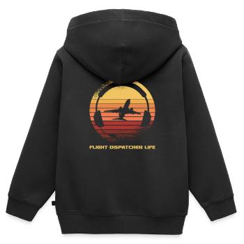 Centre d’opérations du centre de contrôle des appels d’urgence - Sweat Premium à capuche zippé enfant bio - noir - Dos - AI Model Kid Male (0cm)